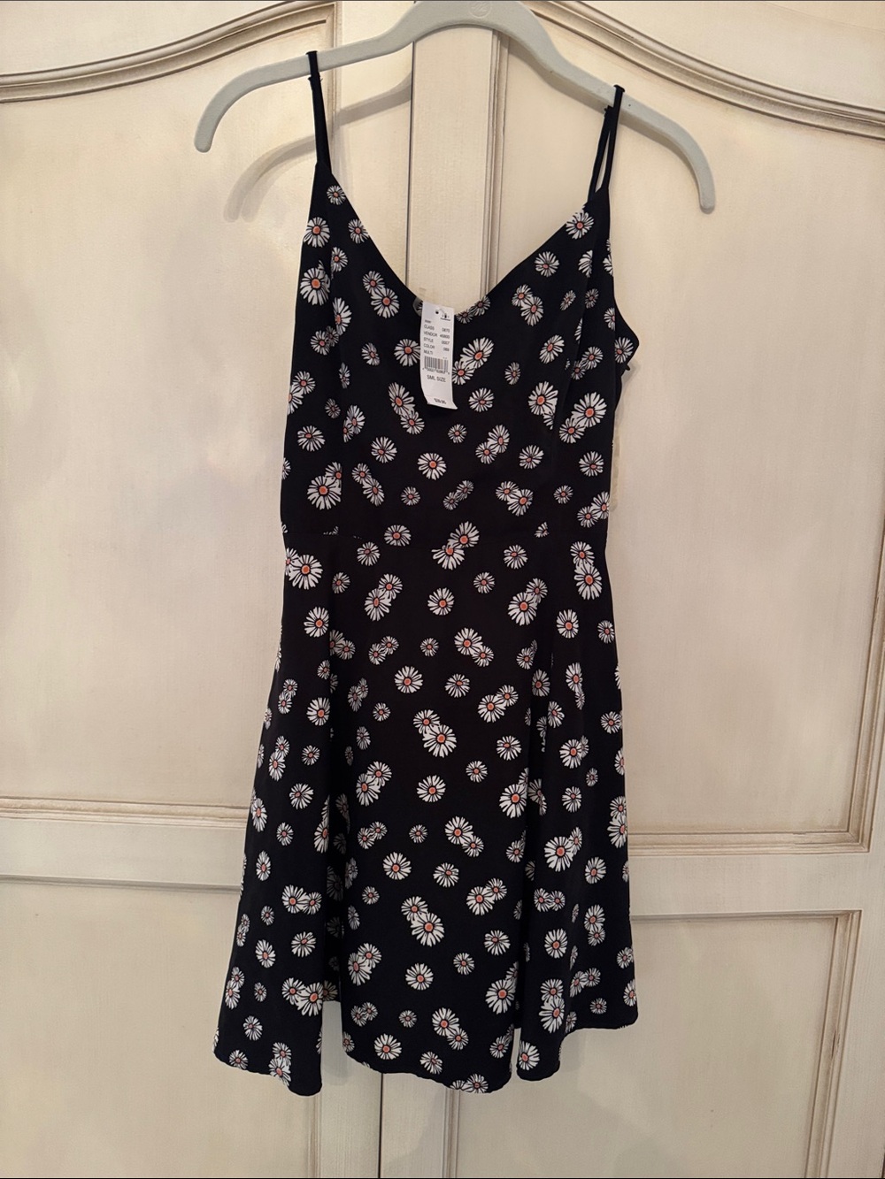La Hearts Black Mini Dress with White Daisy Print